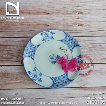 Đĩa sứ tròn 22cm hoa chanh cổ bộ bát chiết yêu Bát Tràng giả cổ